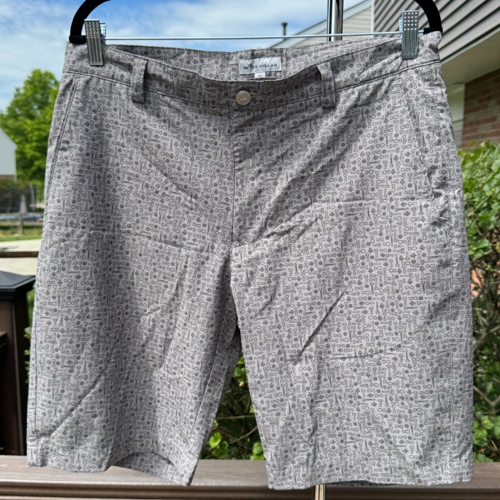 Peter Millar Mens Performance Shorts 33 Gray Bottle Opener Print Golf Preppy